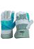 Green Grey Striped Cotton / Leather Gloves Large